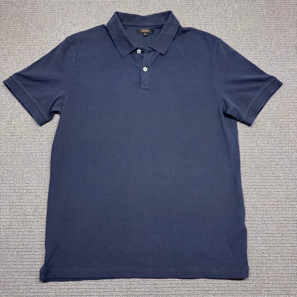 Quince Mens Organic Cotton Stretch Pique Polo Shirt Navy Blue Size M